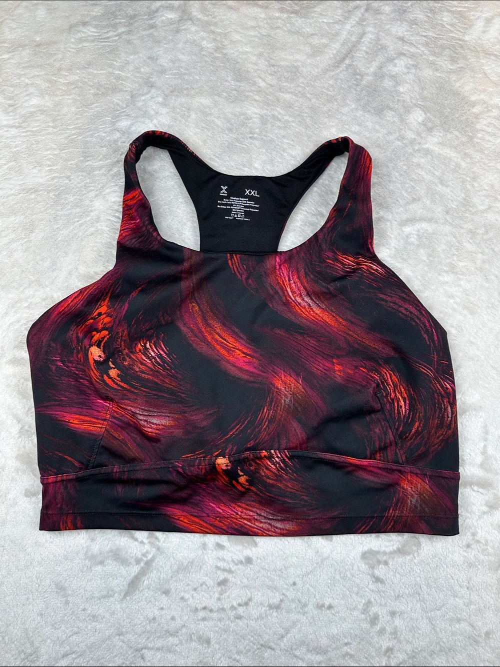 Xersion Black and Red Swirl Racerback Sports Bra